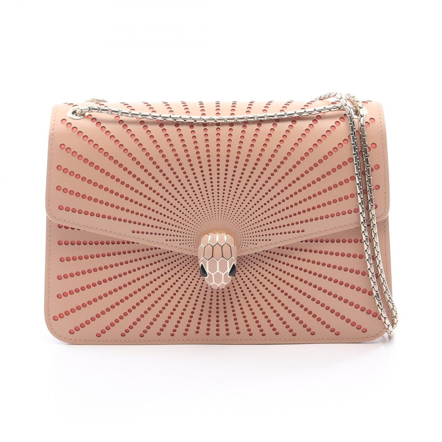 Bvlgari Shoulder Bag Serpenti Forever Leather Cut Pink Beige Chain