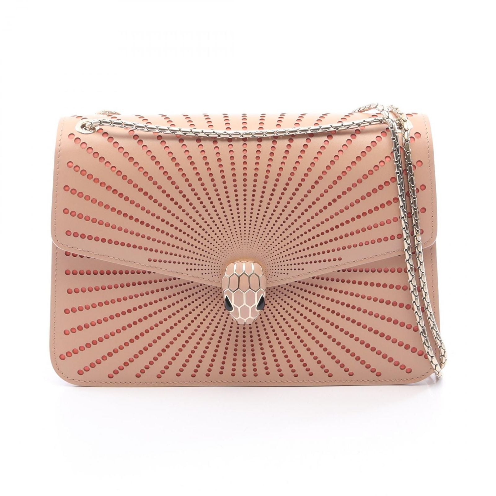 Bvlgari Shoulder Bag Serpenti Forever Leather Cut Pink Beige Chain