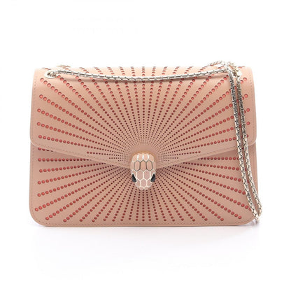 Bvlgari Shoulder Bag Serpenti Forever Leather Cut Pink Beige Chain