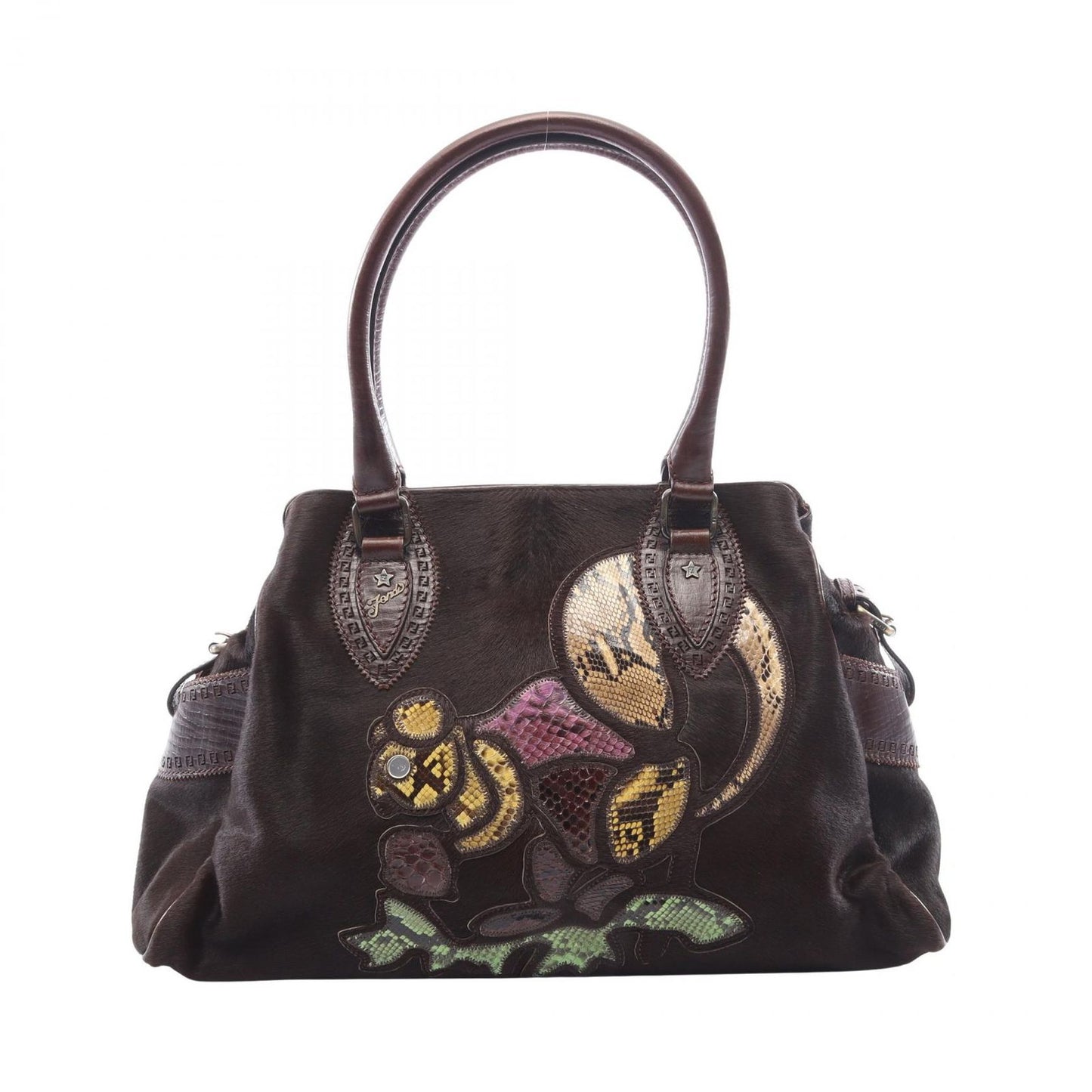 Fendi Tote Etonico Animal Motif Brown Leather Handbag