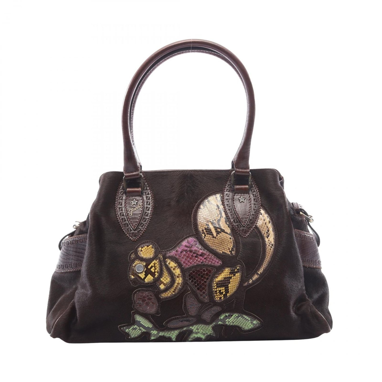 Fendi Tote Etonico Animal Motif Brown Leather Handbag