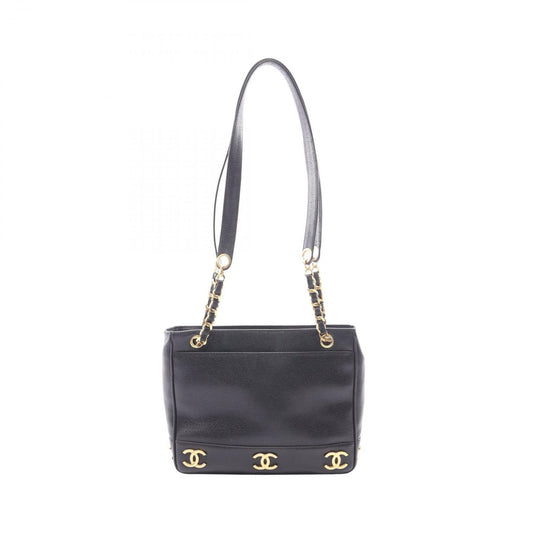 Chanel Tote Bag Triple Coco Black Caviar Leather Chain