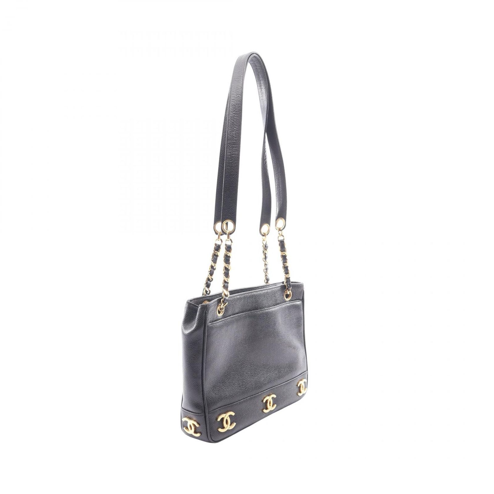 Chanel Tote Bag Triple Coco Black Caviar Leather Chain — view 2