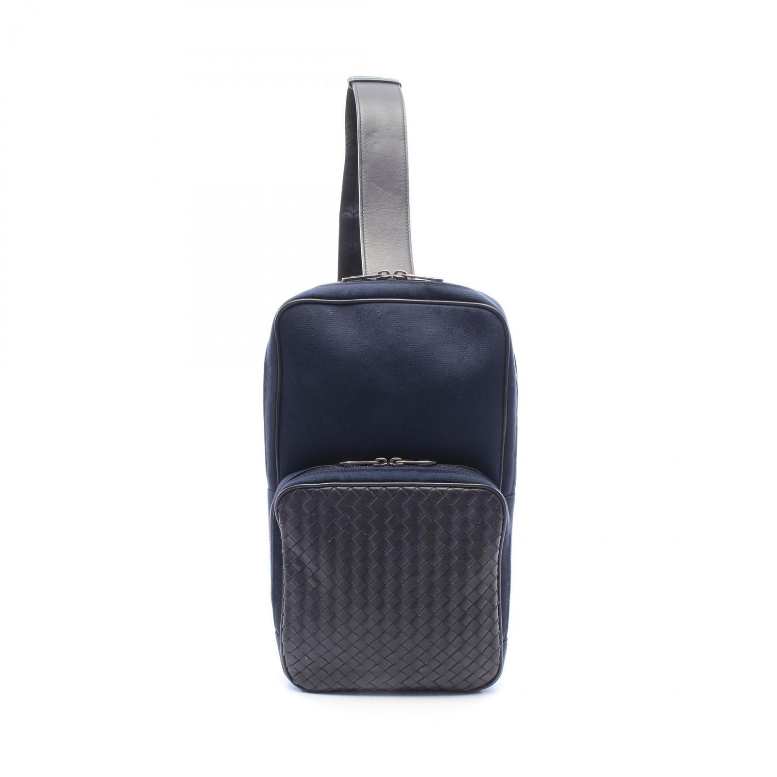 Bottega Veneta Waist Bag Intrecciato Navy Black Nylon Leather