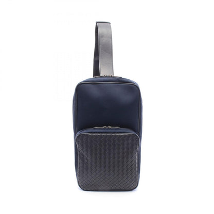 Bottega Veneta Waist Bag Intrecciato Navy Black Nylon Leather