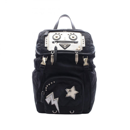 Prada Backpack Robot Motif Black Silver Ivory Nylon Leather