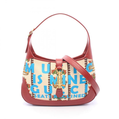 Gucci Shoulder Bag New Jackie Crown Ivory Red Multi Canvas Leather