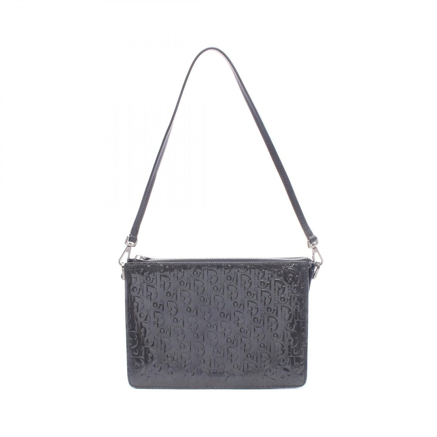Dior Shoulder Bag Trotter Black Dark Gray Patent Leather
