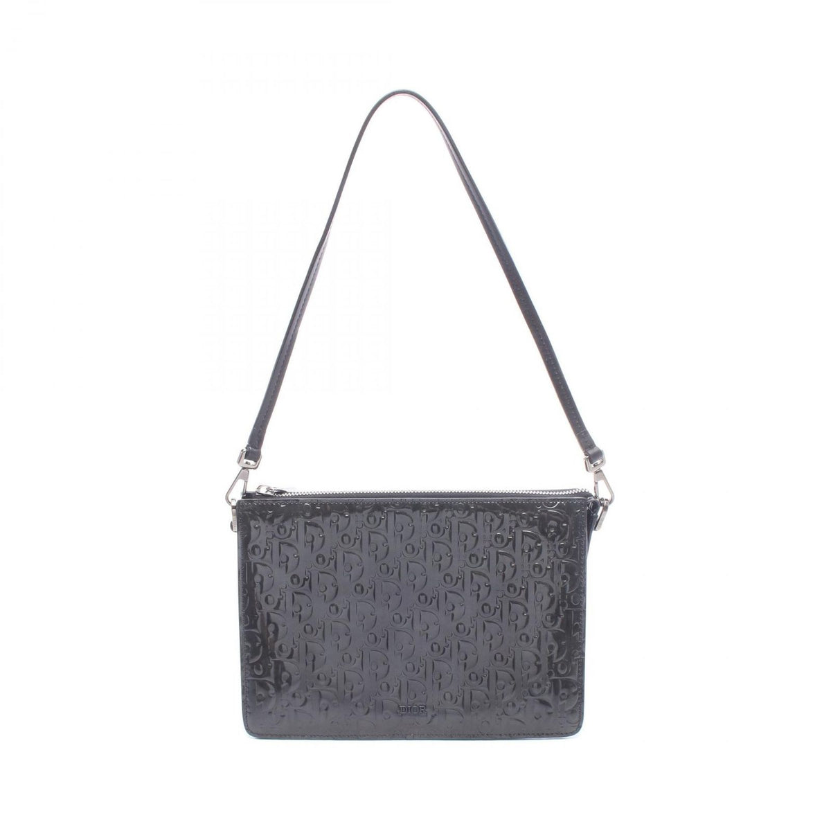 Dior Shoulder Bag Trotter Black Dark Gray Patent Leather