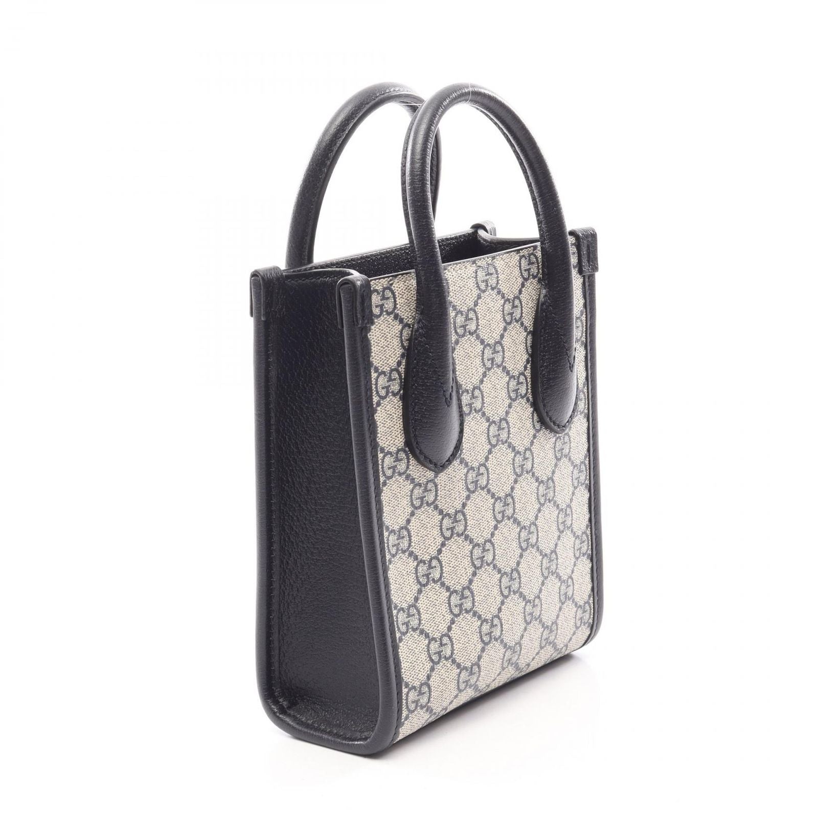 Gucci Handbag Interlocking GG Supreme Mini Tote 2-Way Ivory Navy Canvas Leather — view 2