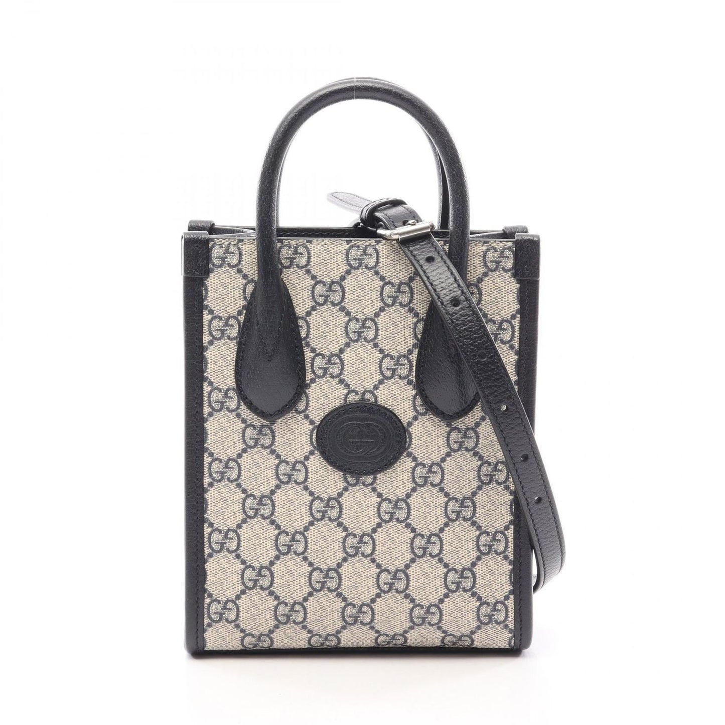 Gucci Handbag Interlocking GG Supreme Mini Tote 2-Way Ivory Navy Canvas Leather
