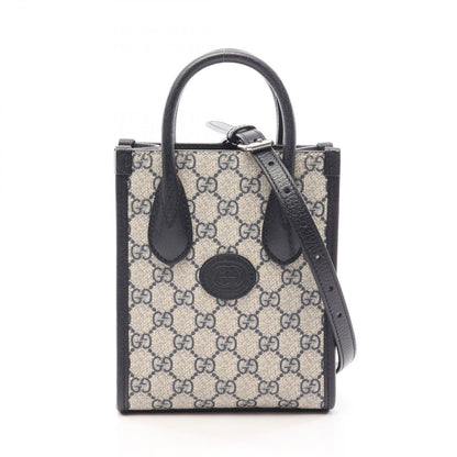 Gucci Handbag Interlocking GG Supreme Mini Tote 2-Way Ivory Navy Canvas Leather