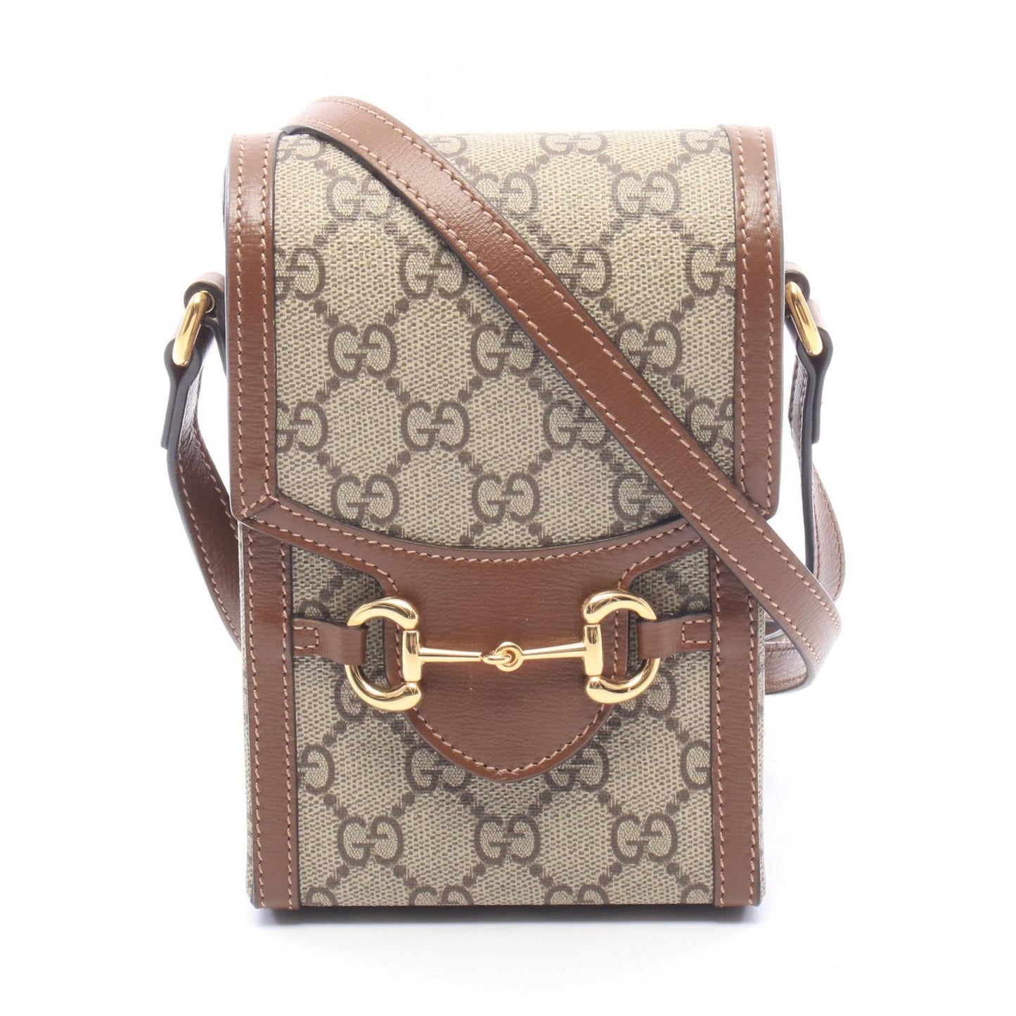 Gucci Shoulder Bag Horsebit Beige Brown Canvas Leather