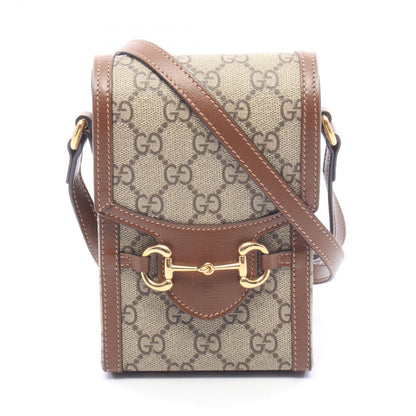 Gucci Shoulder Bag Horsebit Beige Brown Canvas Leather