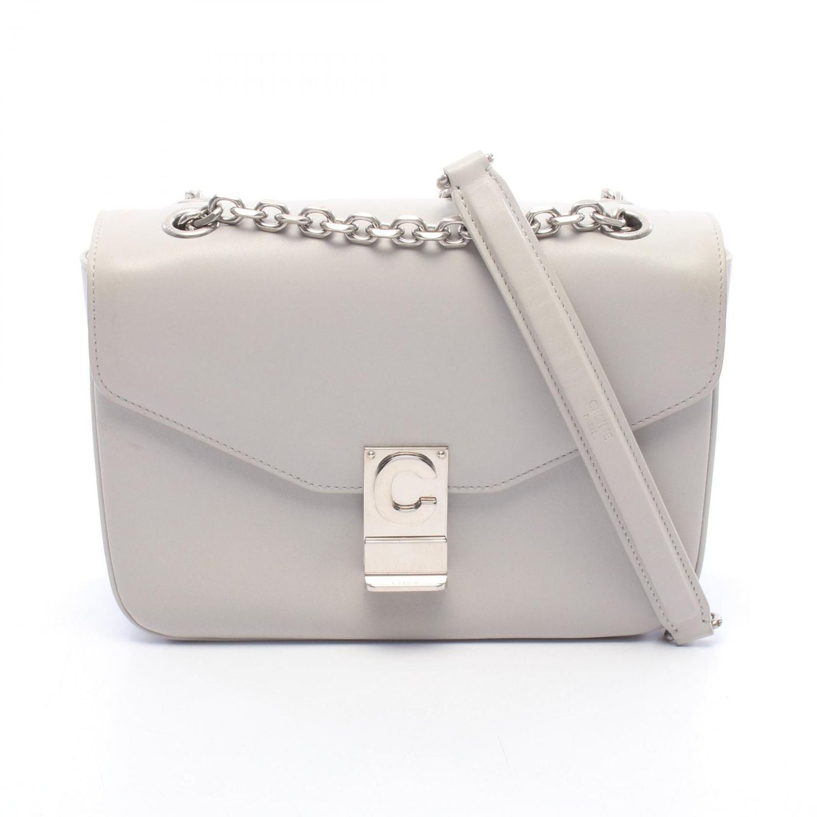 Celine Shoulder Bag C Light Gray Leather C Chain