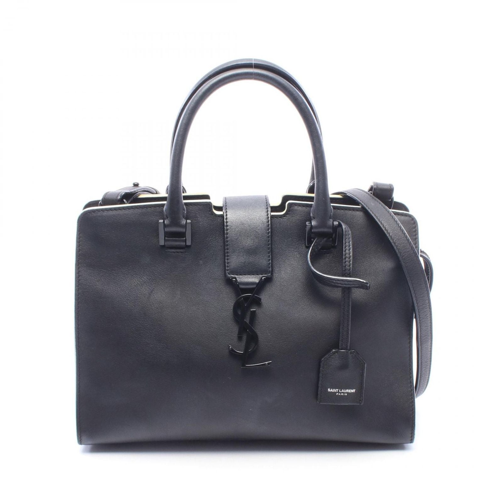 Saint Laurent Paris Handbag Baby Cabas YSL Line 2-Way Black Ivory Leather