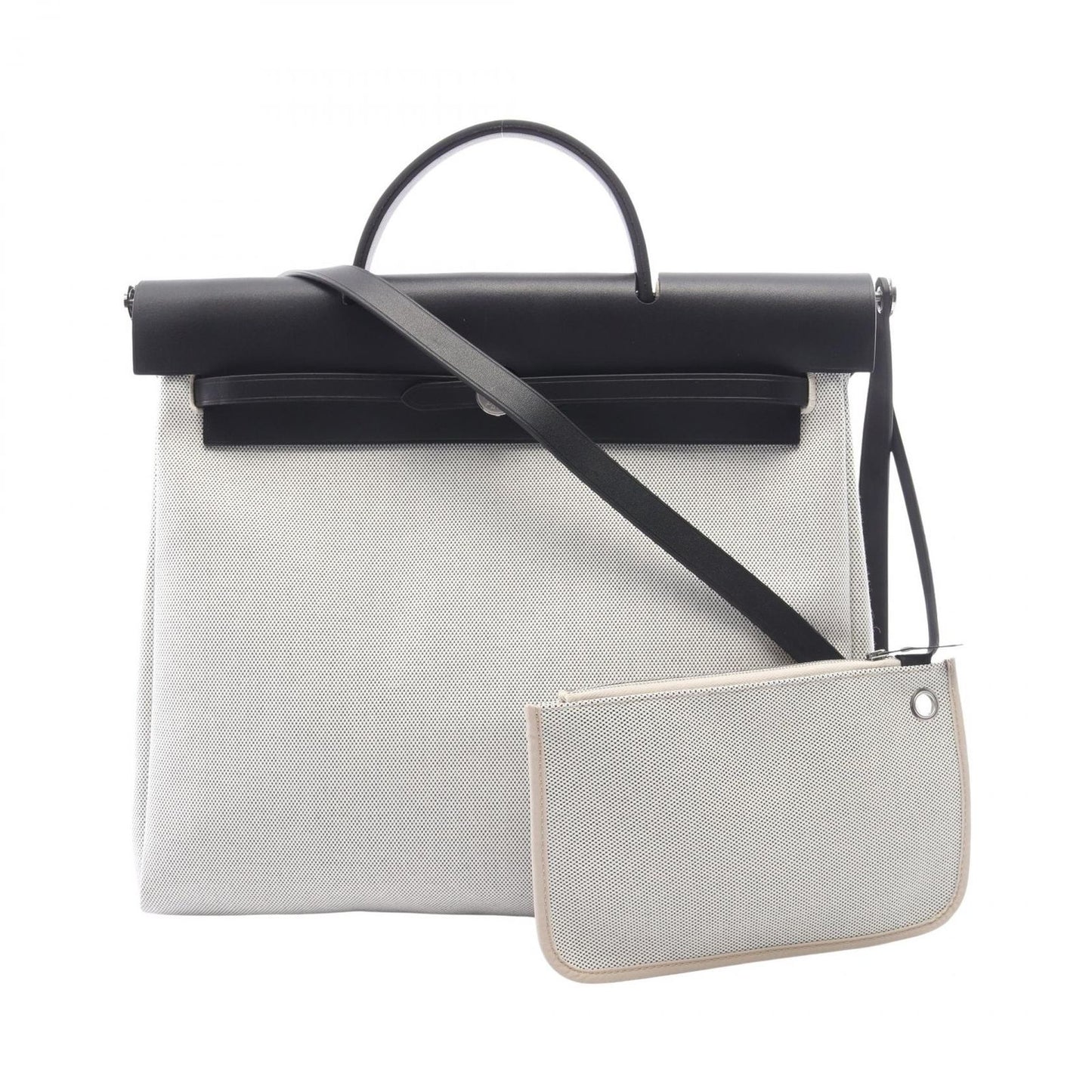 Hermes Handbag Herbag Zip MM 2-Way Ecru Black