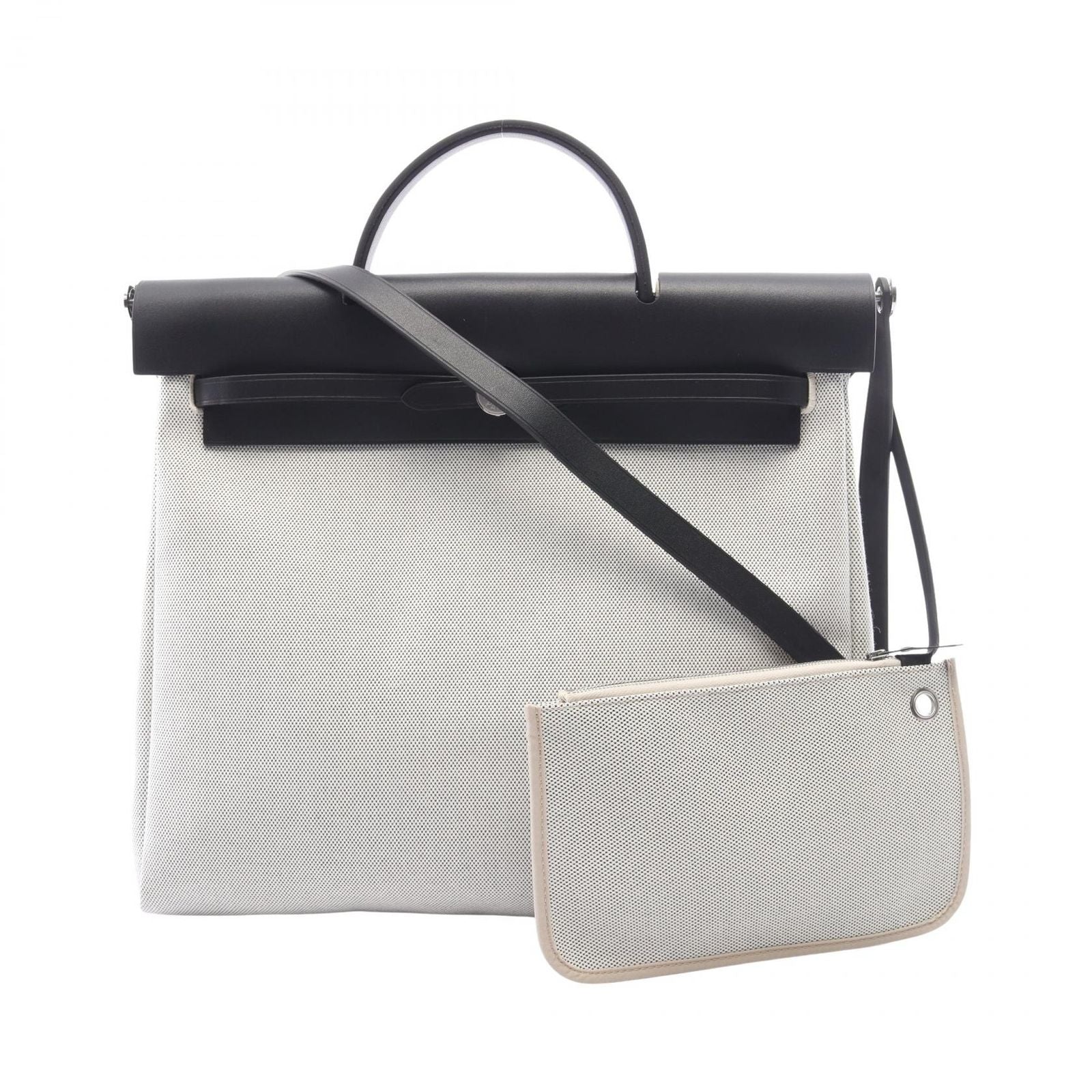 Hermes Handbag Herbag Zip MM 2-Way Ecru Black