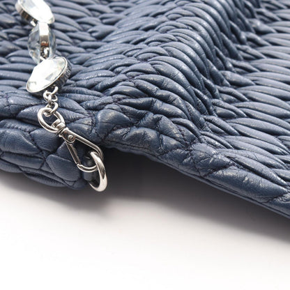 Miu Miu Shoulder Bag Nappa Crystal Matelasse 2-Way Navy Leather — view 6