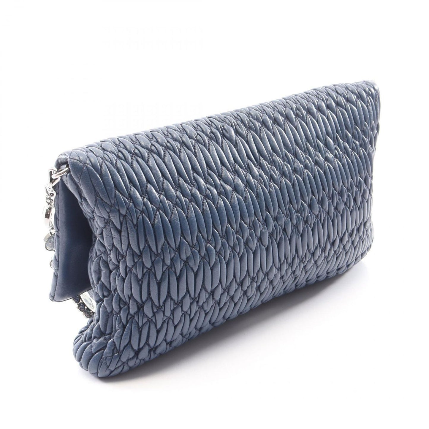 Miu Miu Shoulder Bag Nappa Crystal Matelasse 2-Way Navy Leather — view 2