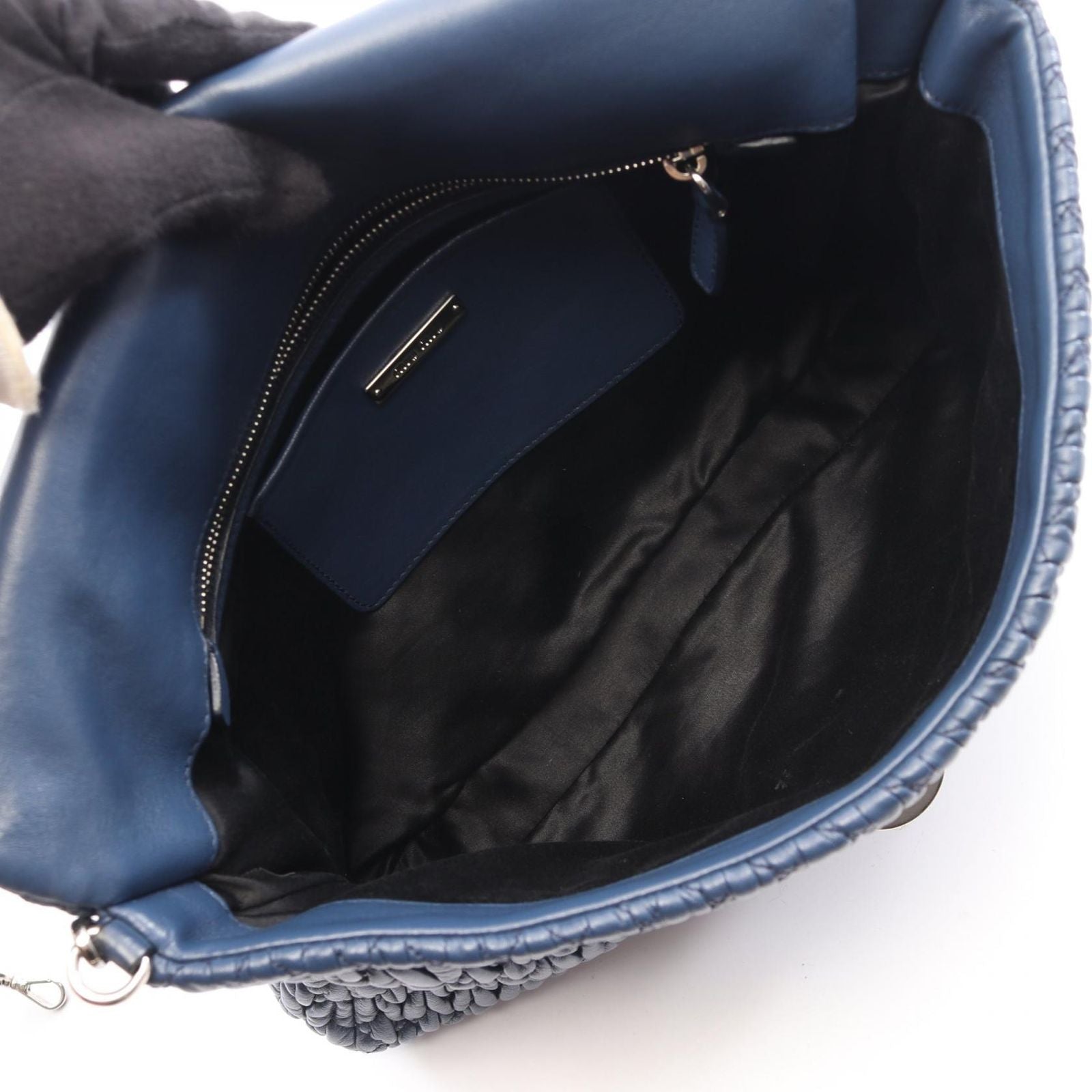 Miu Miu Shoulder Bag Nappa Crystal Matelasse 2-Way Navy Leather — view 3