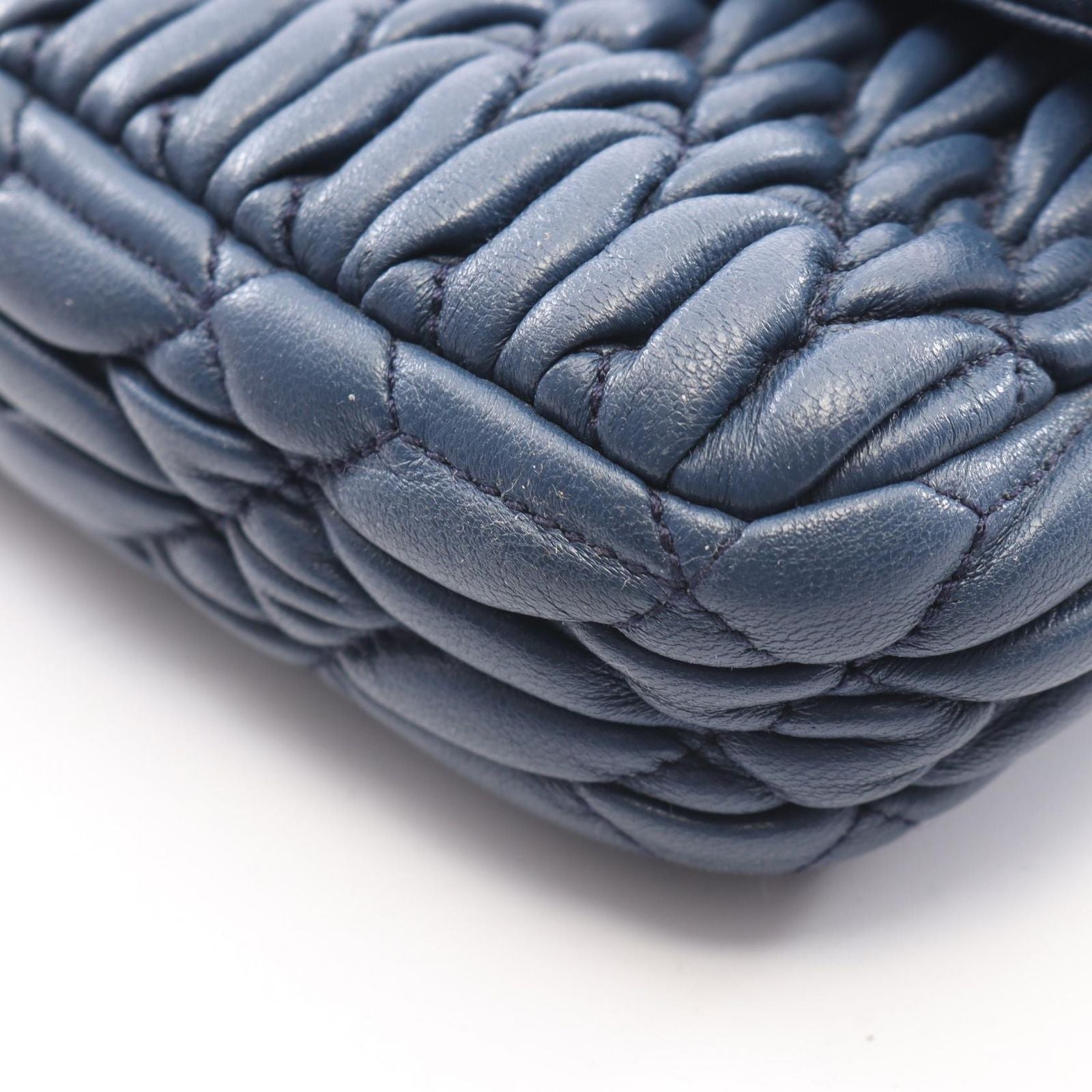 Miu Miu Shoulder Bag Nappa Crystal Matelasse 2-Way Navy Leather — view 8