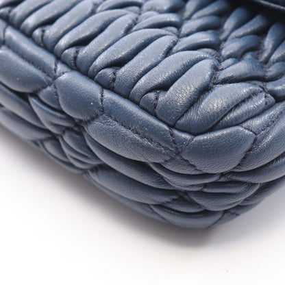 Miu Miu Shoulder Bag Nappa Crystal Matelasse 2-Way Navy Leather — view 8