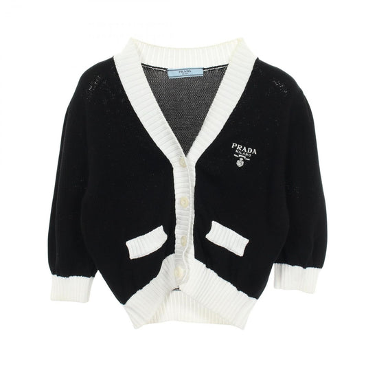 Prada Cardigan Logo Embroidery Cropped Cotton
