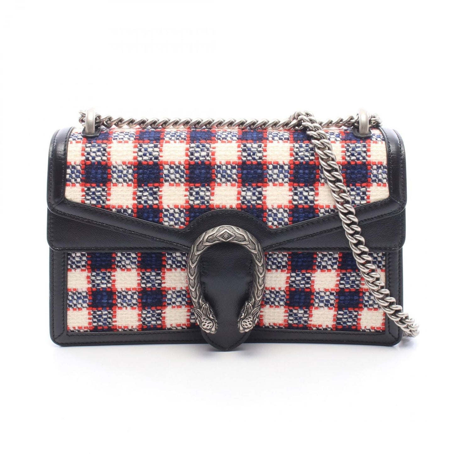 Gucci Shoulder Bag Dionysus Black Plaid Fabric Leather Small