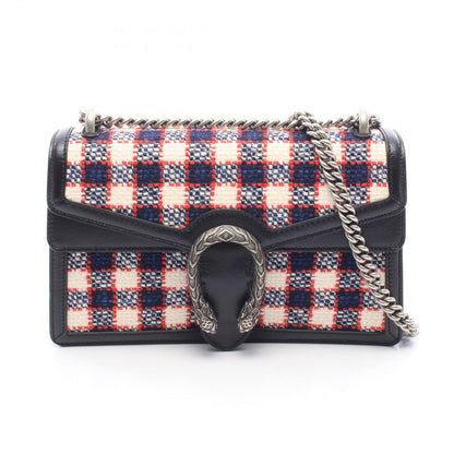 Gucci Shoulder Bag Dionysus Black Plaid Fabric Leather Small