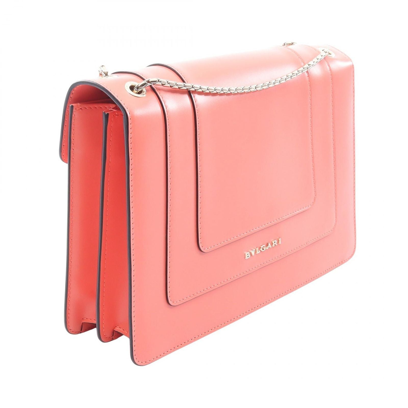 Bvlgari Shoulder Bag Serpenti Forever Coral Orange Leather Chain — view 2