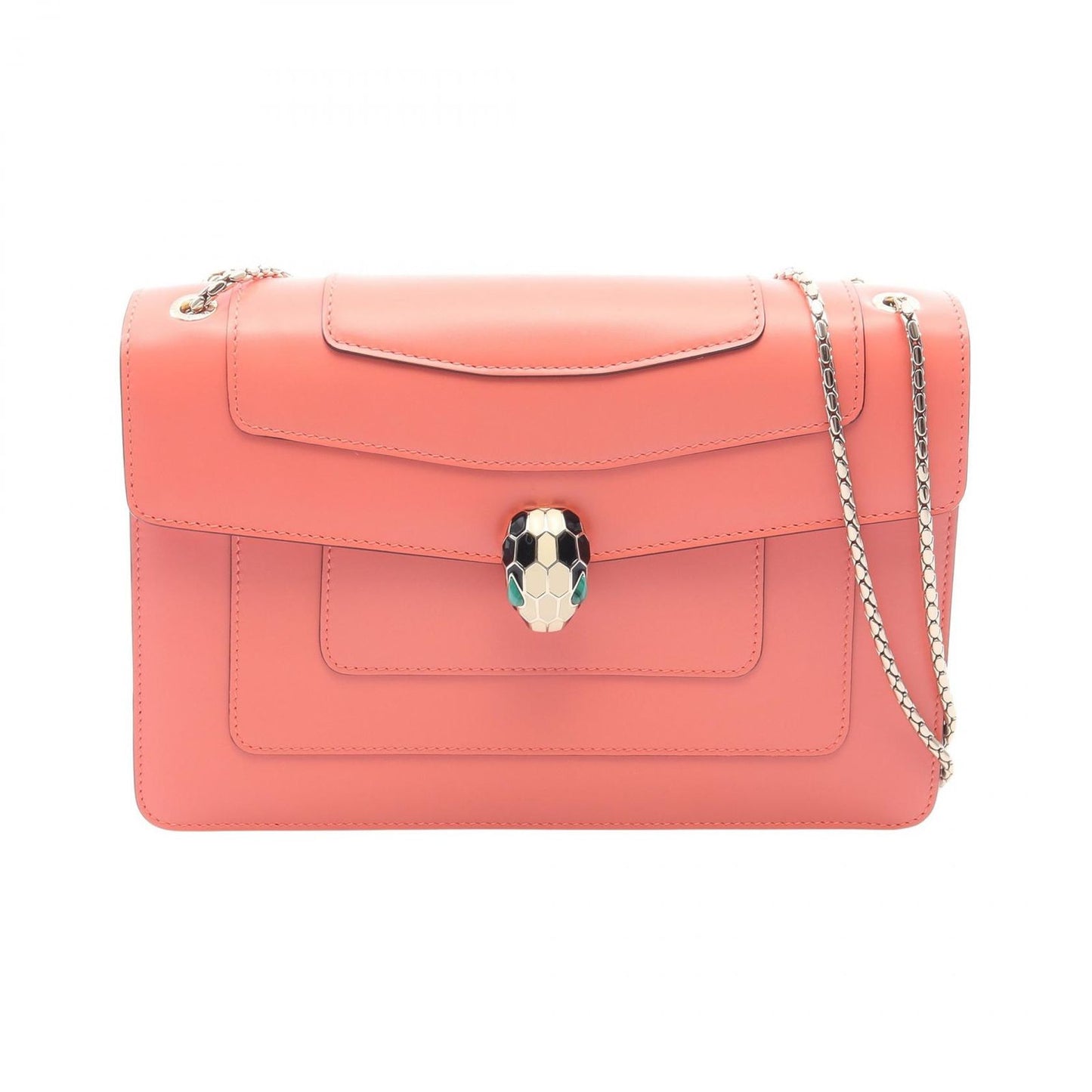 Bvlgari Shoulder Bag Serpenti Forever Coral Orange Leather Chain