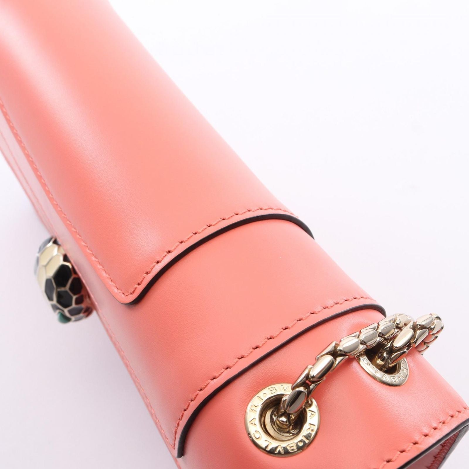 Bvlgari Shoulder Bag Serpenti Forever Coral Orange Leather Chain — view 7