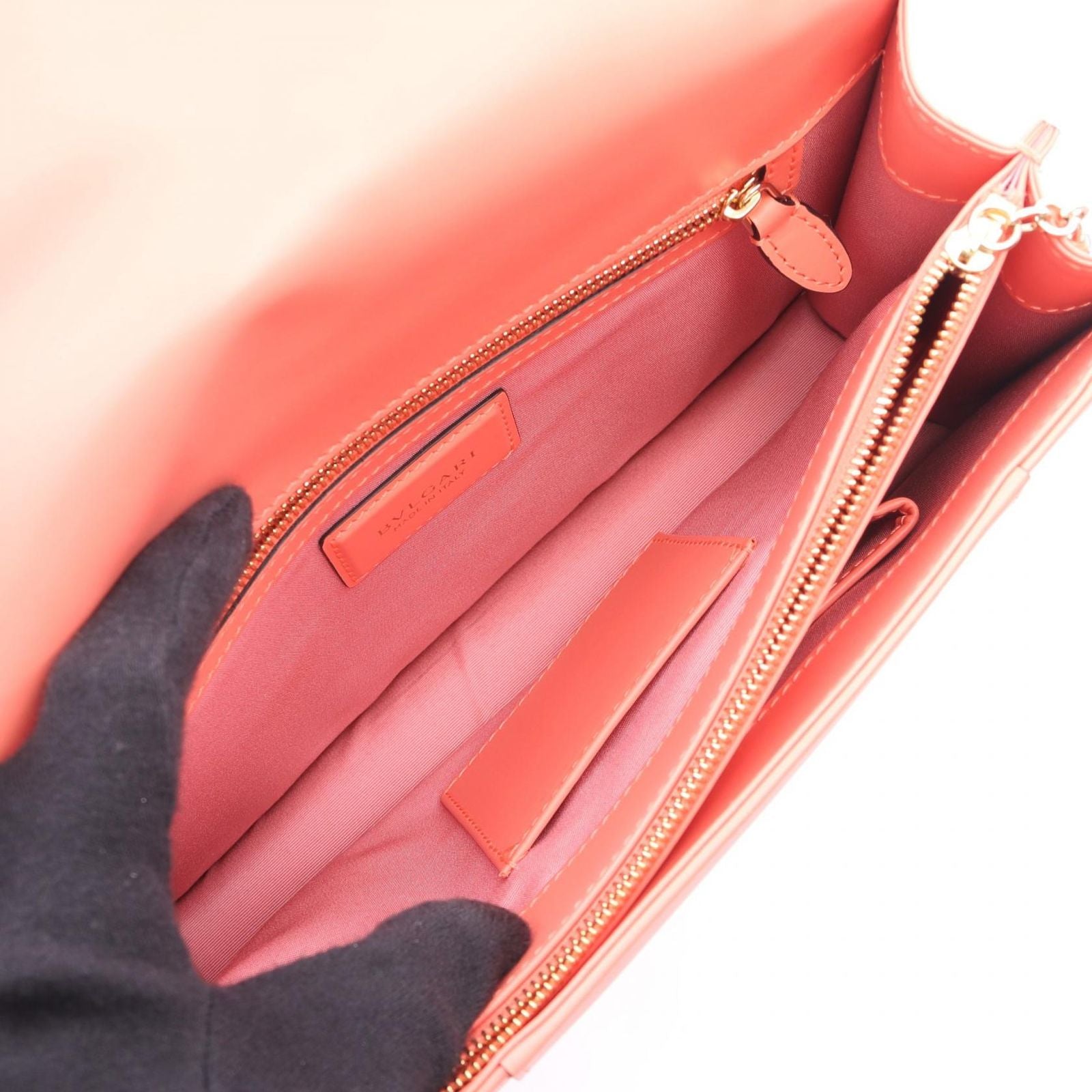 Bvlgari Shoulder Bag Serpenti Forever Coral Orange Leather Chain — view 3