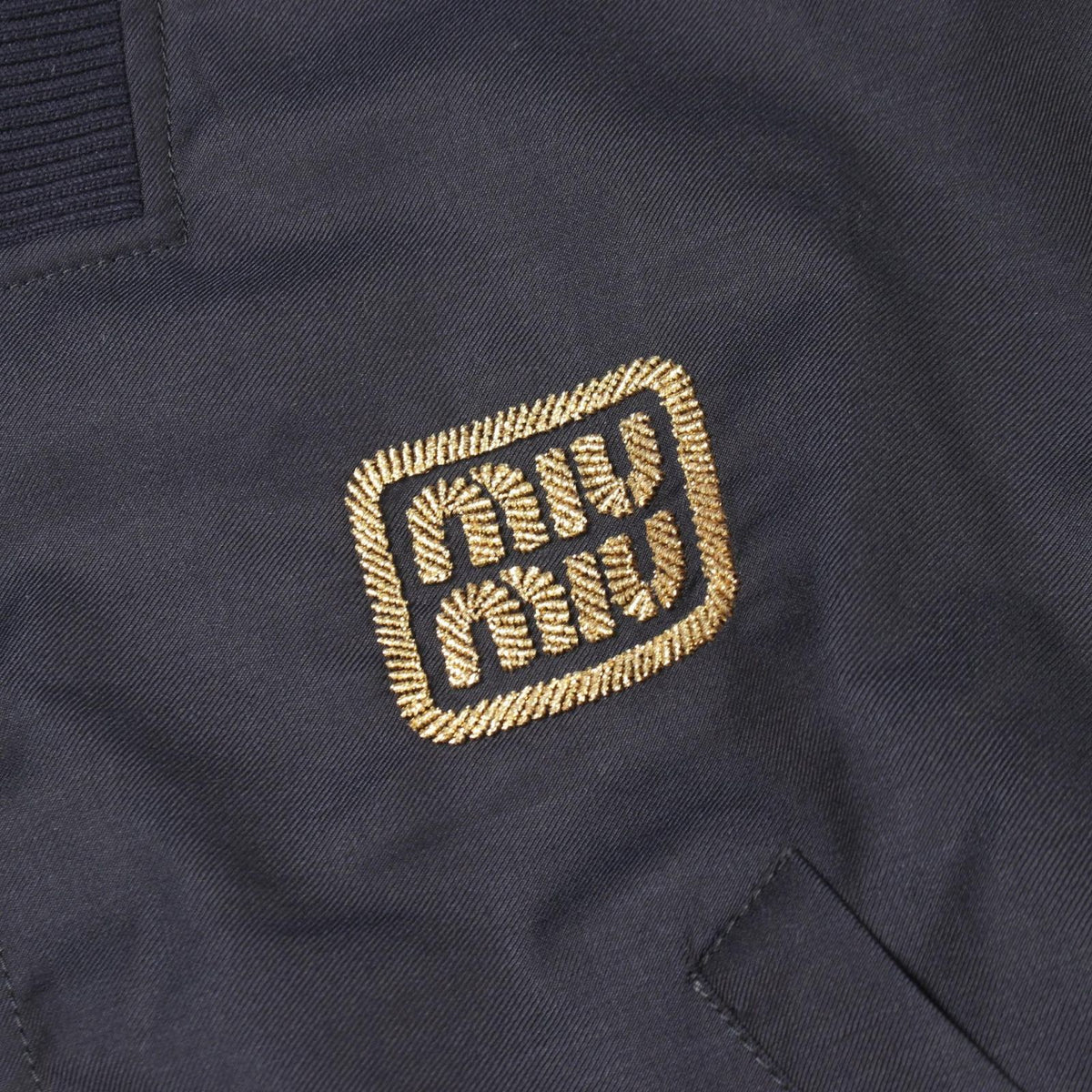 Miu Miu Jacket Logo Embroidery Cropped Navy Wool Bomber — view 7
