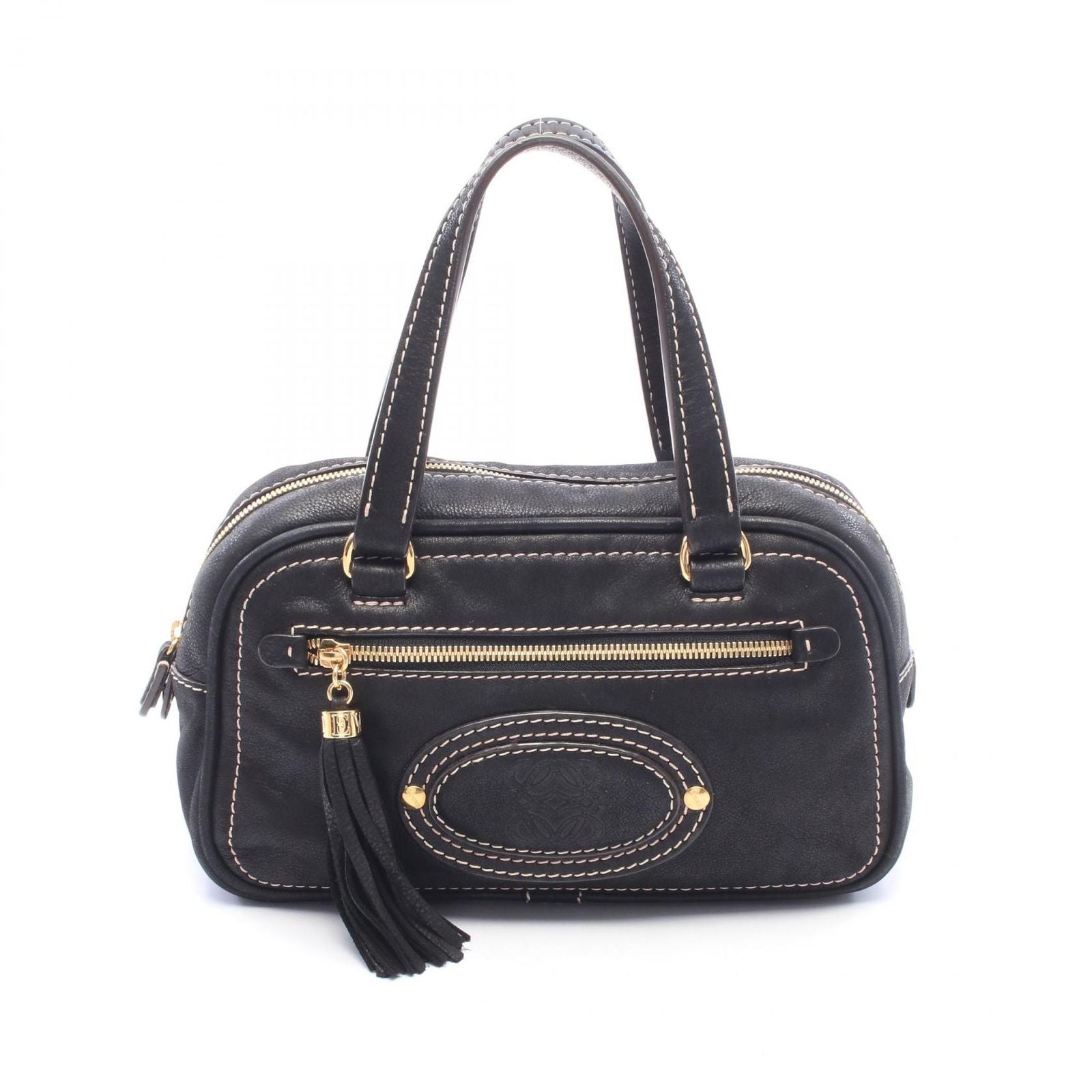 Loewe Handbag Mad Tall Anagram Tassel Black Leather