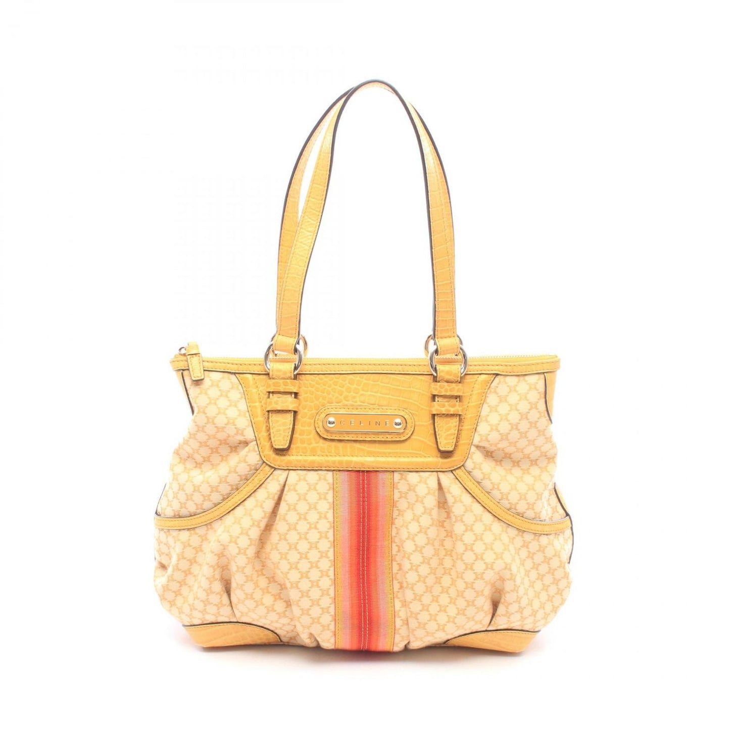 Celine Tote Bag Macadam Croco Embossed Sc Yellow Multi Canvas Leather