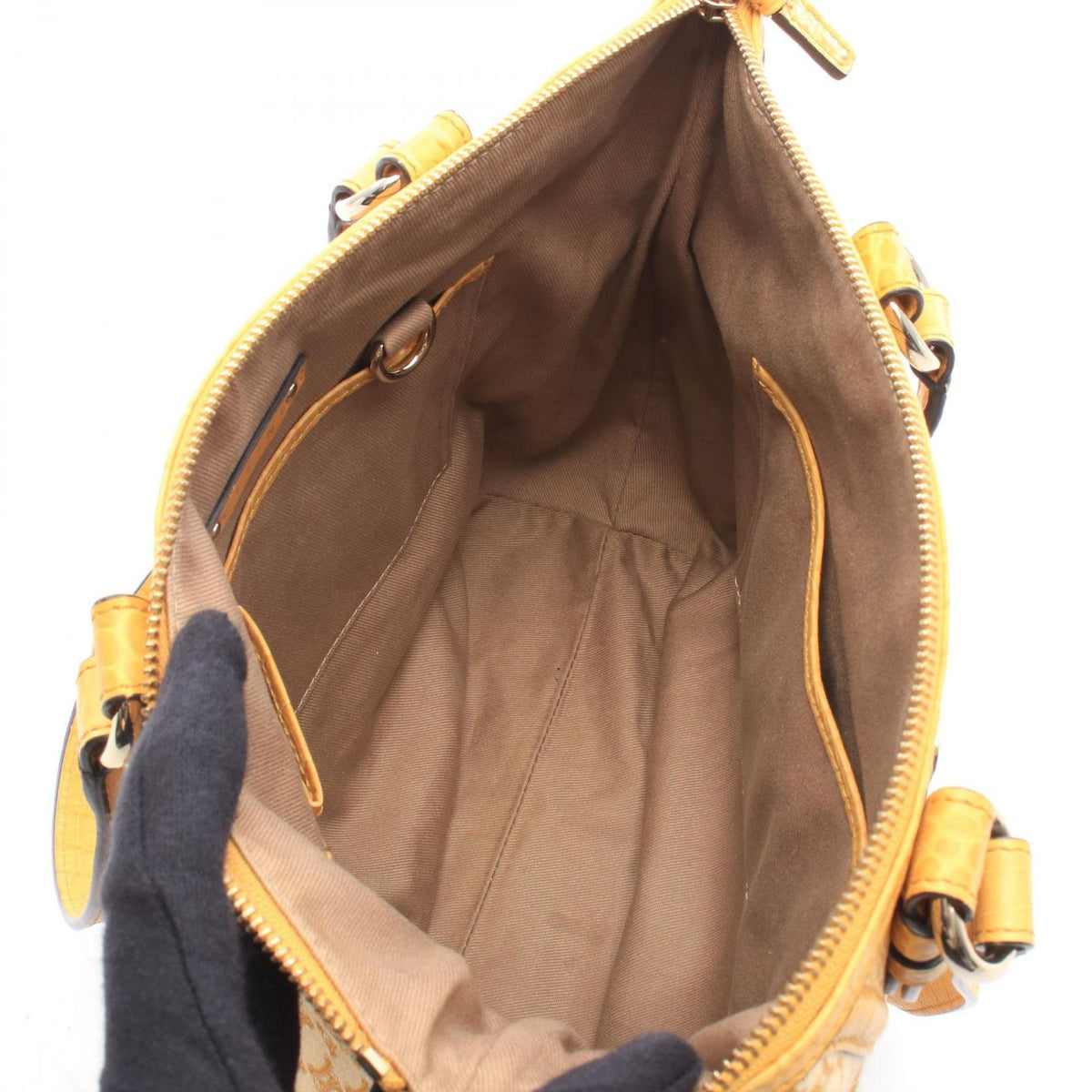 Celine Tote Bag Macadam Croco Embossed Sc Yellow Multi Canvas Leather — view 3