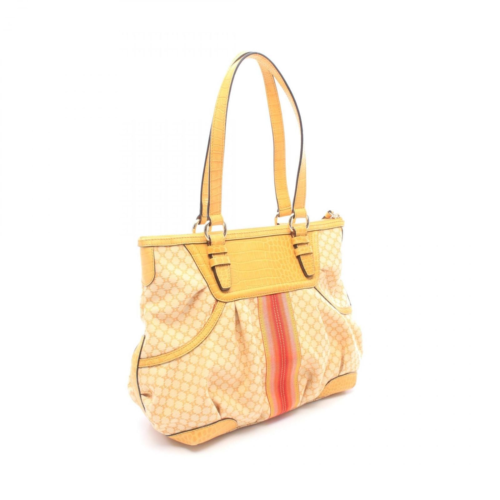 Celine Tote Bag Macadam Croco Embossed Sc Yellow Multi Canvas Leather — view 2