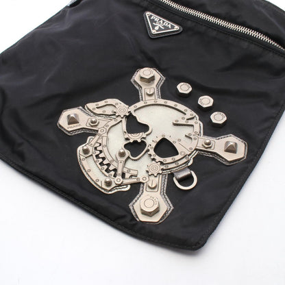 Prada Shoulder Bag Skull Studs Triangle Logo Black Silver Nylon Leather — view 7