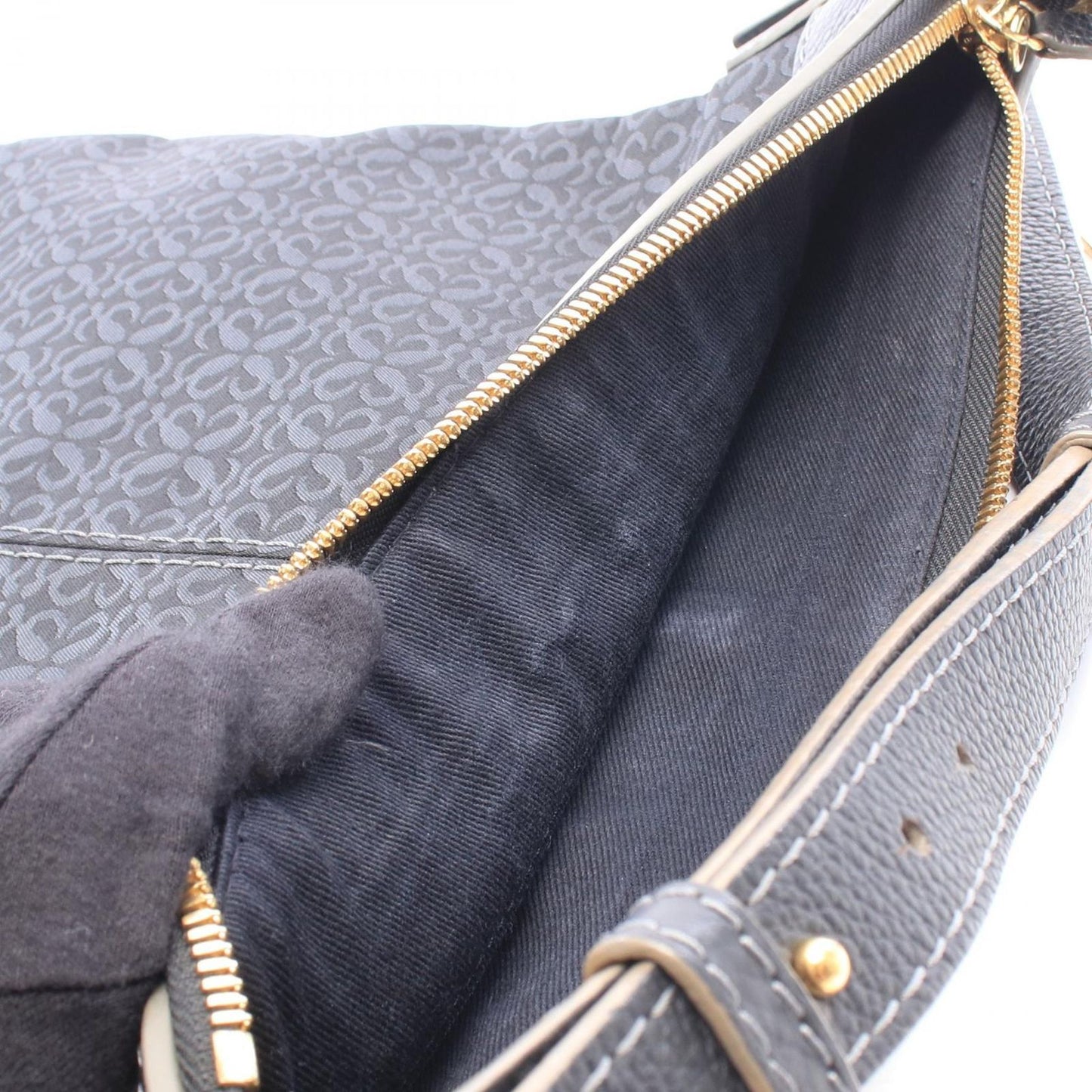 Loewe Shoulder Bag New Road Line Black Navy Canvas Leather — view 6