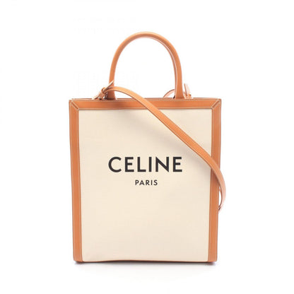 Celine Tote Bag Small Vertical Cabas Ivory Brown Black Canvas Leather