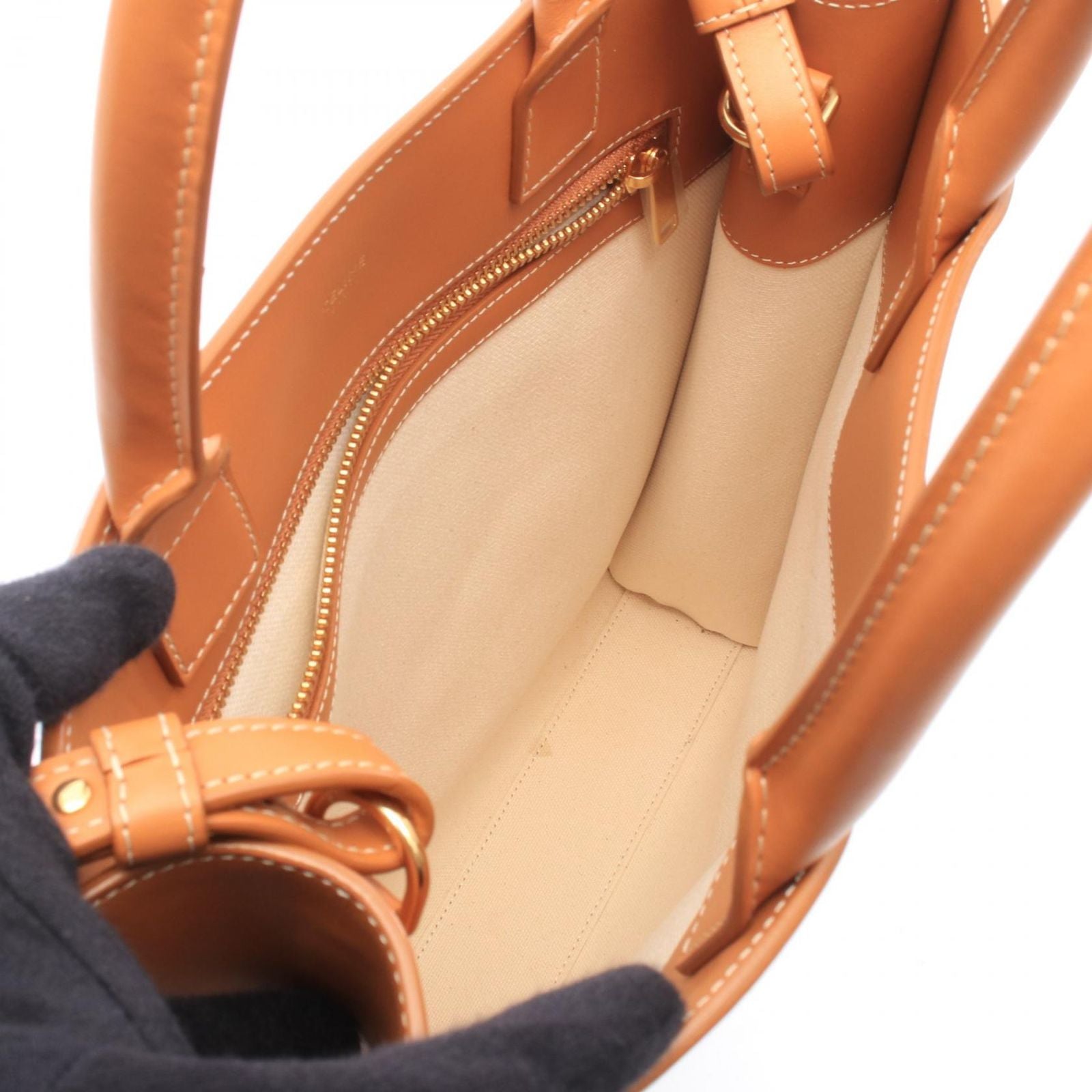 Celine Tote Bag Small Vertical Cabas Ivory Brown Black Canvas Leather — view 3