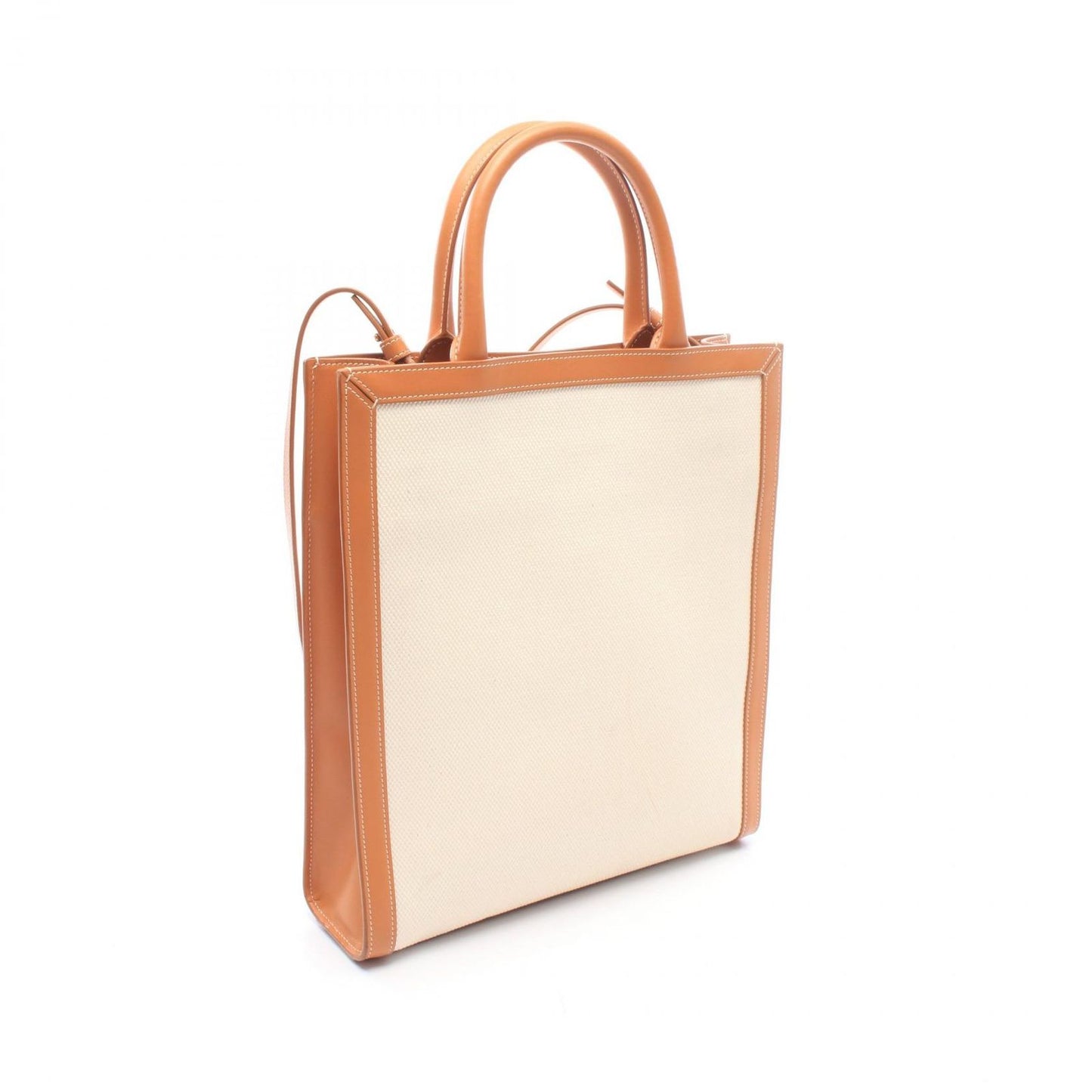 Celine Tote Bag Small Vertical Cabas Ivory Brown Black Canvas Leather — view 2