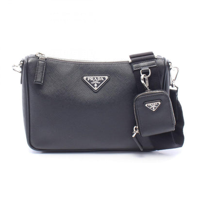 Prada Shoulder Bag Saffiano Travel Black Leather Triangle Logo