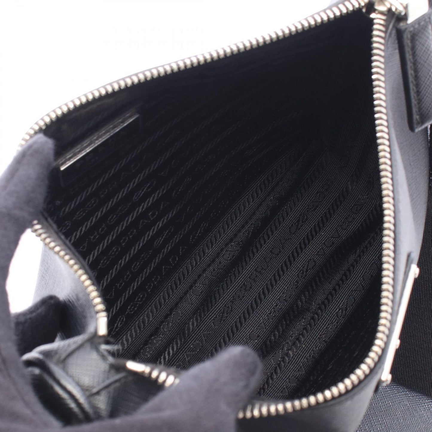 Prada Shoulder Bag Saffiano Travel Black Leather Triangle Logo — view 3