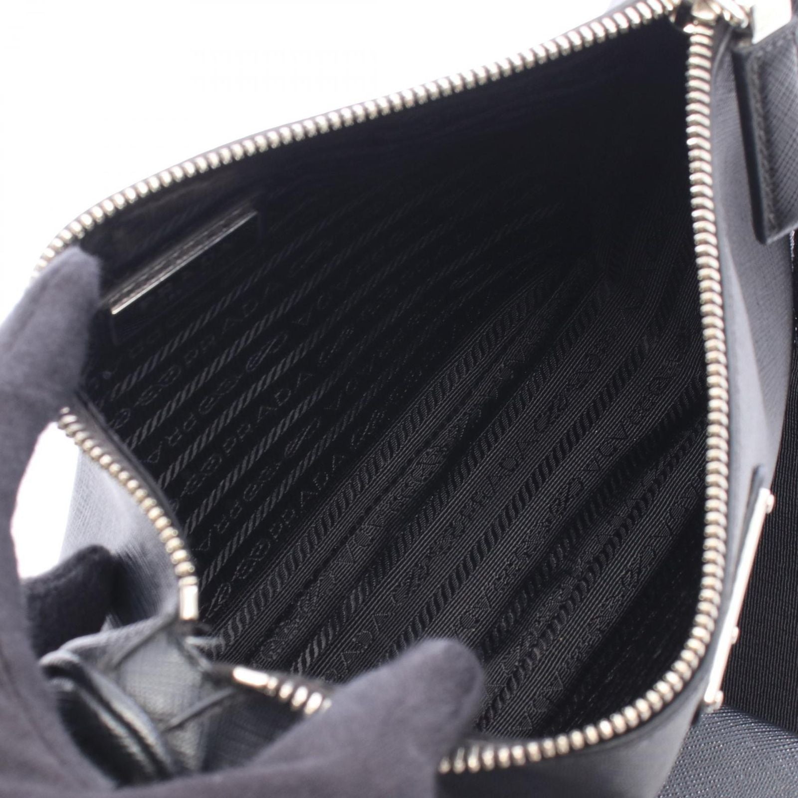 Prada Shoulder Bag Saffiano Travel Black Leather Triangle Logo — view 3
