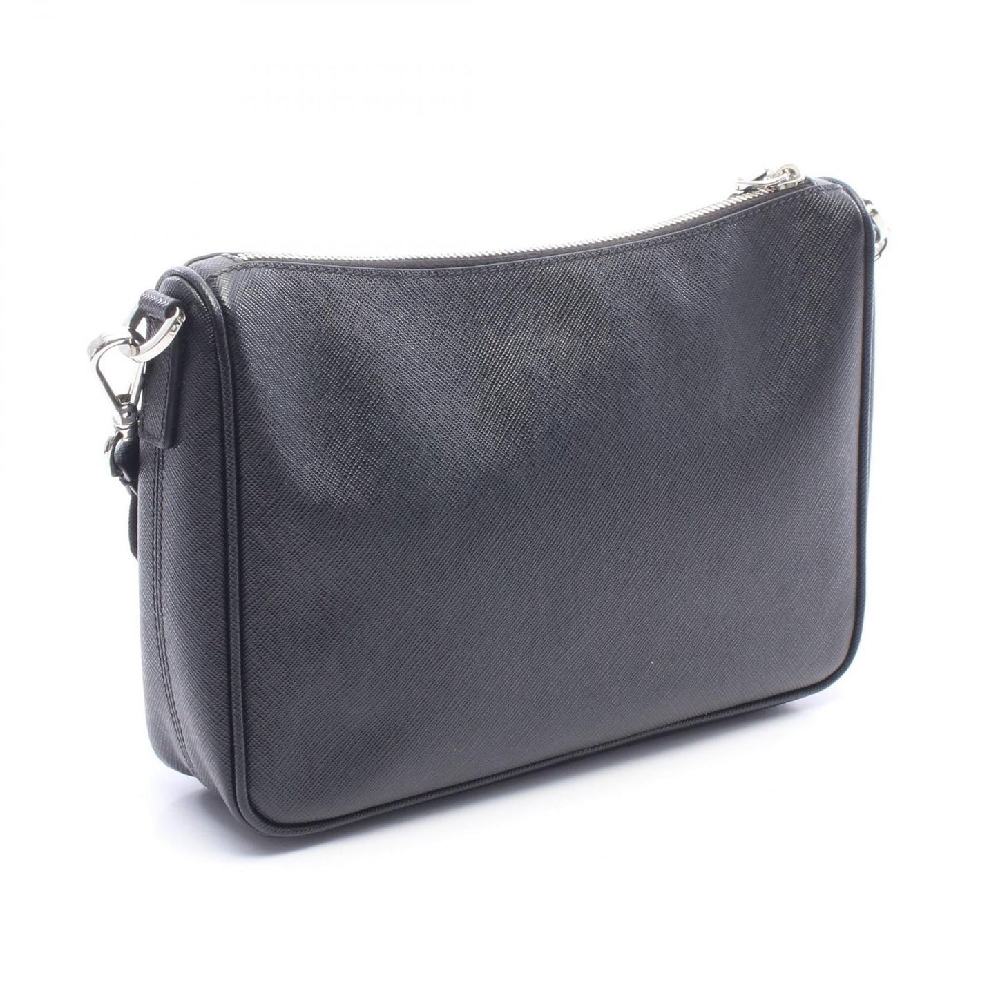 Prada Shoulder Bag Saffiano Travel Black Leather Triangle Logo — view 2