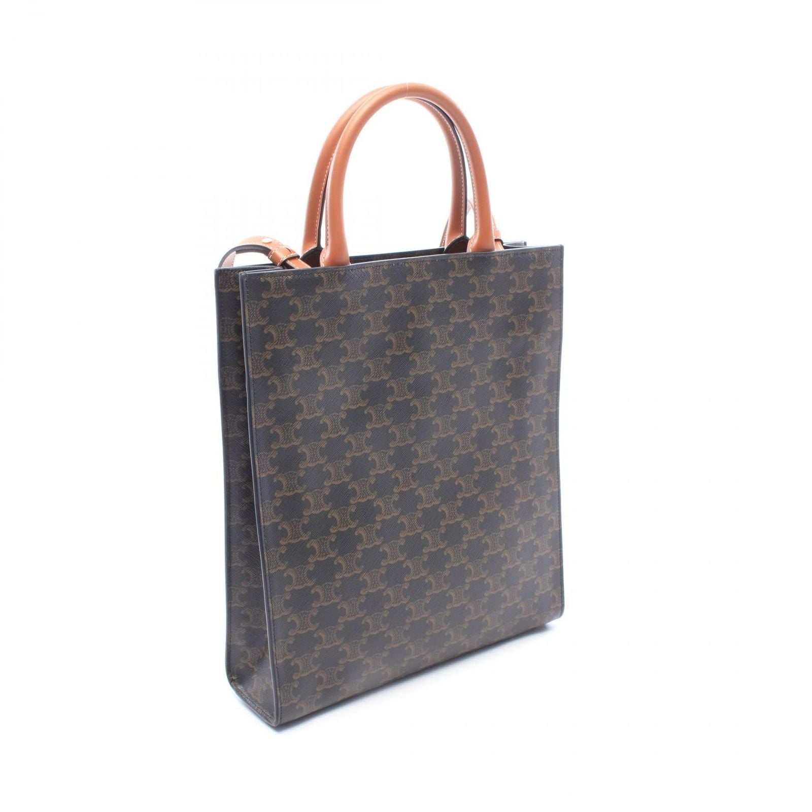 Celine Tote Bag Small Vertical Cabas Triomphe 2-Way Brown Black White Canvas — view 2