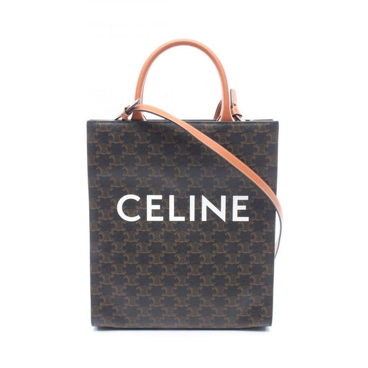 Celine Tote Bag Small Vertical Cabas Triomphe 2-Way Brown Black White Canvas